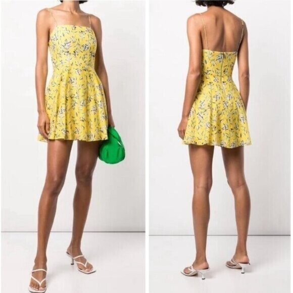 Alice + Olivia Glinda Floral Fit & Flare Silk Blend Mini Dress Yellow Size 0 - Picture 2 of 10